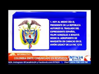 Gobierno colombiano se pronuncia sobre viaje de Felipe González en avión de Fuerza Aérea
