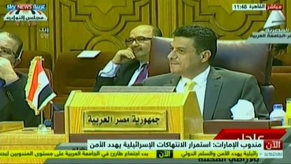 جانب من كلمة نبيل العربي في اجتماع جامعة الدول العربية بشأن فلسطين