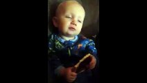 Sleeping Baby Wakes Up When Mom Touches His Toast
