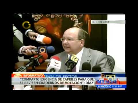 Rector del CNE asegura que Capriles está en derecho de exigir la revisión de los cuadernos