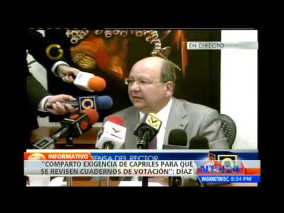 Rector del CNE asegura que Capriles está en "derecho" de exigir la revisión de los cuadernos