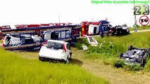 Car Carrier Crash Being Pulled By Tow Trucks