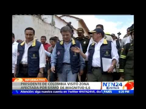 Santos visita zonas afectadas por el fuerte sismo de magnitud 6.6 que sacudió a Colombia