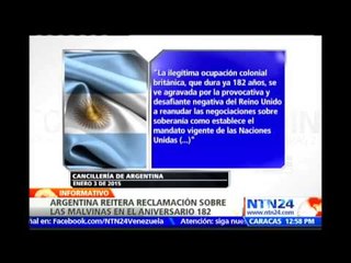 Argentina reitera reclamación sobre las Malvinas en el 182 aniversario de la ocupación británica