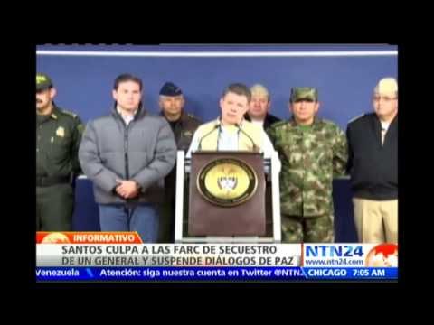Por secuestro de General, Presidente Santos suspende diálogos de paz con las FARC