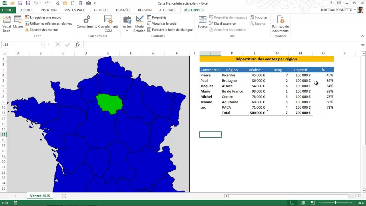 Excel VBA - Réaliser une carte de France Interactive avec Clic souris (Module 3)