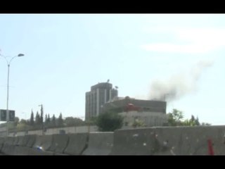 Moment shell hits outside Russian embassy in Damascus