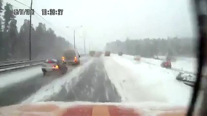 Car Crash On Ice Road.