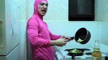PINK GUY COOKS STIR FRY AND RAPS