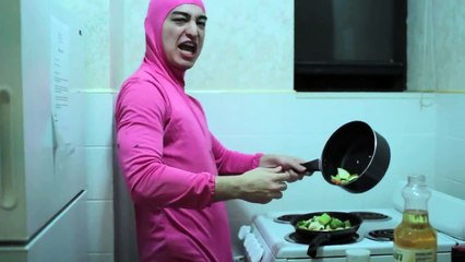 PINK GUY COOKS STIR FRY AND RAPS