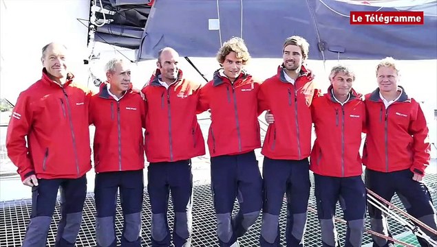 Trophée Jules-Verne. Baptême du maxi-trimaran de Joyon