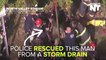 Firefighters Rescue Man Stuck In A Storm Drain