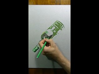 L'artista che disegna una bottiglia di Vodka che sembra reale