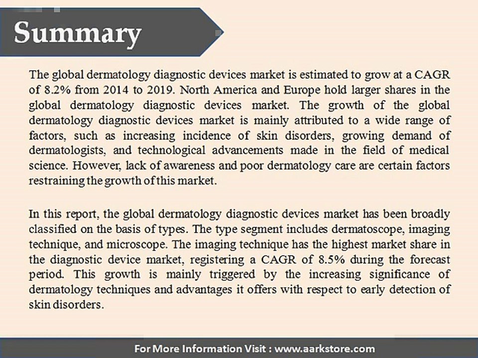 Dermatology Diagnostic Devices Market - Global Forecast to 2019 - Aarkstore