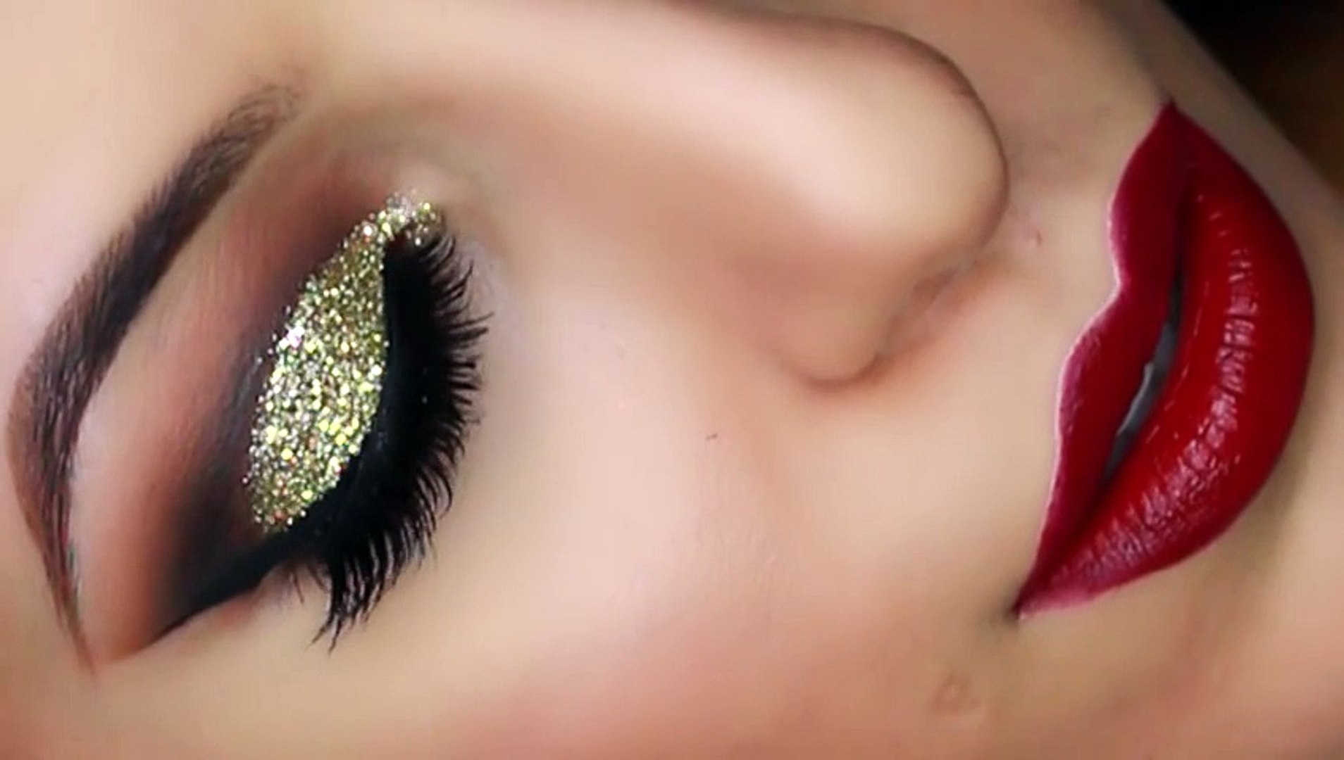 pics Glitter Gold Eye Makeup makeup tutorial gold glitter cut crease smok.....