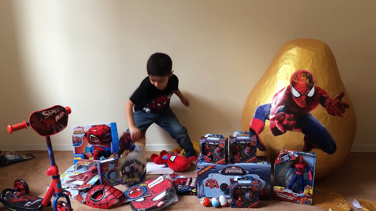 Super Giant Golden Surprise Egg Spiderman Egg Toys Opening + 3 Kinder Surprise Eggs Unboxi