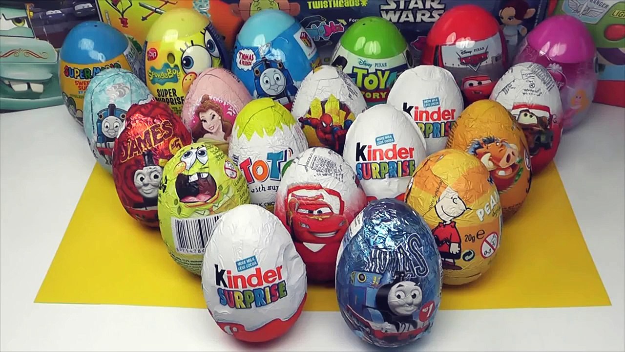 20 Surprise Eggs Kinder Surprise Disney Pixar Cars 2 Thomas Spongebob