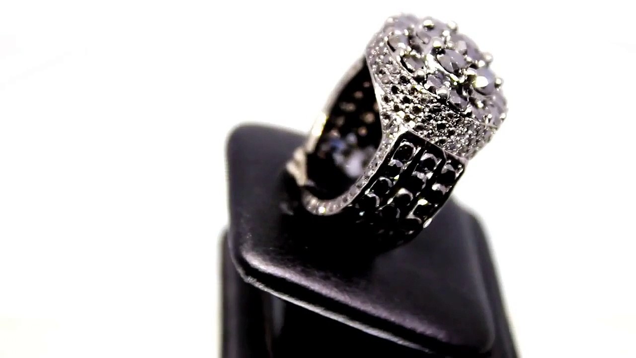 Mens 10K Solid Gold Black Rhodium Plated Diamond Pinky Ring 14.89 Ctw