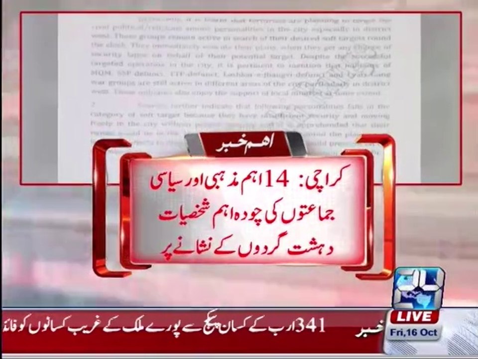 Breaking News: Karachi's 14 Political and Regional Parties under terrorists threat