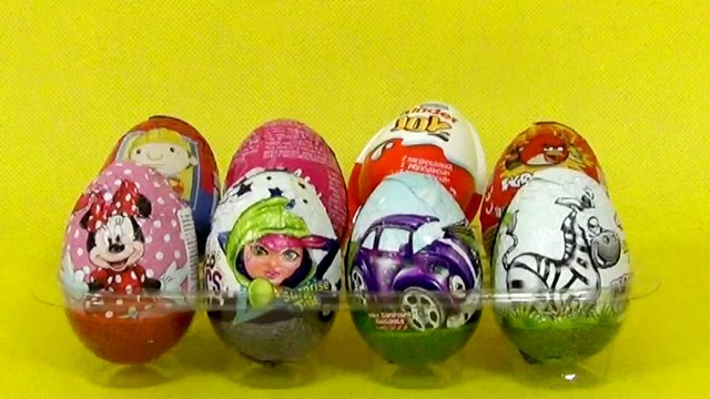 8 Kinder Surprise Eggs Joy! Barbie, Minnie, Bob, Angry Birds, Animals