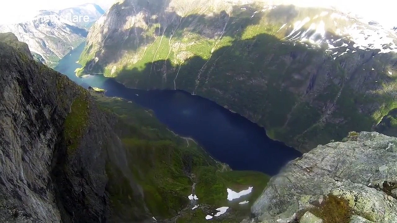 Wingsuit flying over stunning Norway