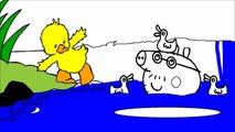 Peppa Pig Father Swimming with Ducks Coloring (Peppa la Cerdita niños Dibujo para colorear