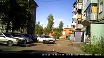 Woman Driver Destroys Parking Lot