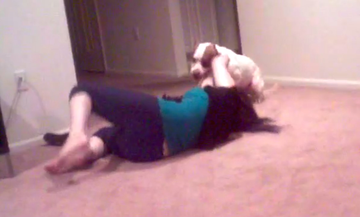 Girl Playing With A Pitbull Dog
