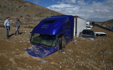 Aerial footage shows California roads after mudslide