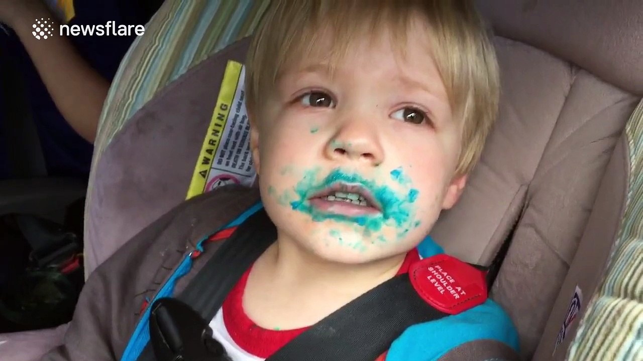 Toddler denies eating cupcake... with cupcake icing all around his mouth