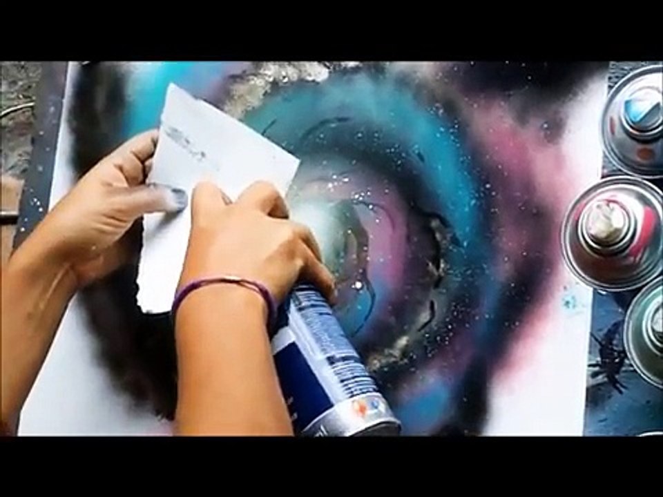 Spray Paint Art Secrets September 2013 galaxy, trees, mountains, planets, saturn, airbrush