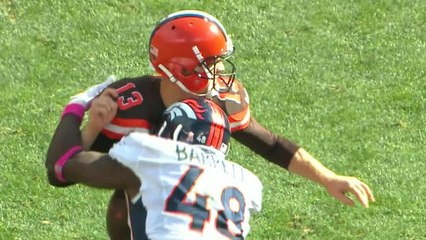 Broncos Shaquil Barrett forces fumble from Browns Josh McCown