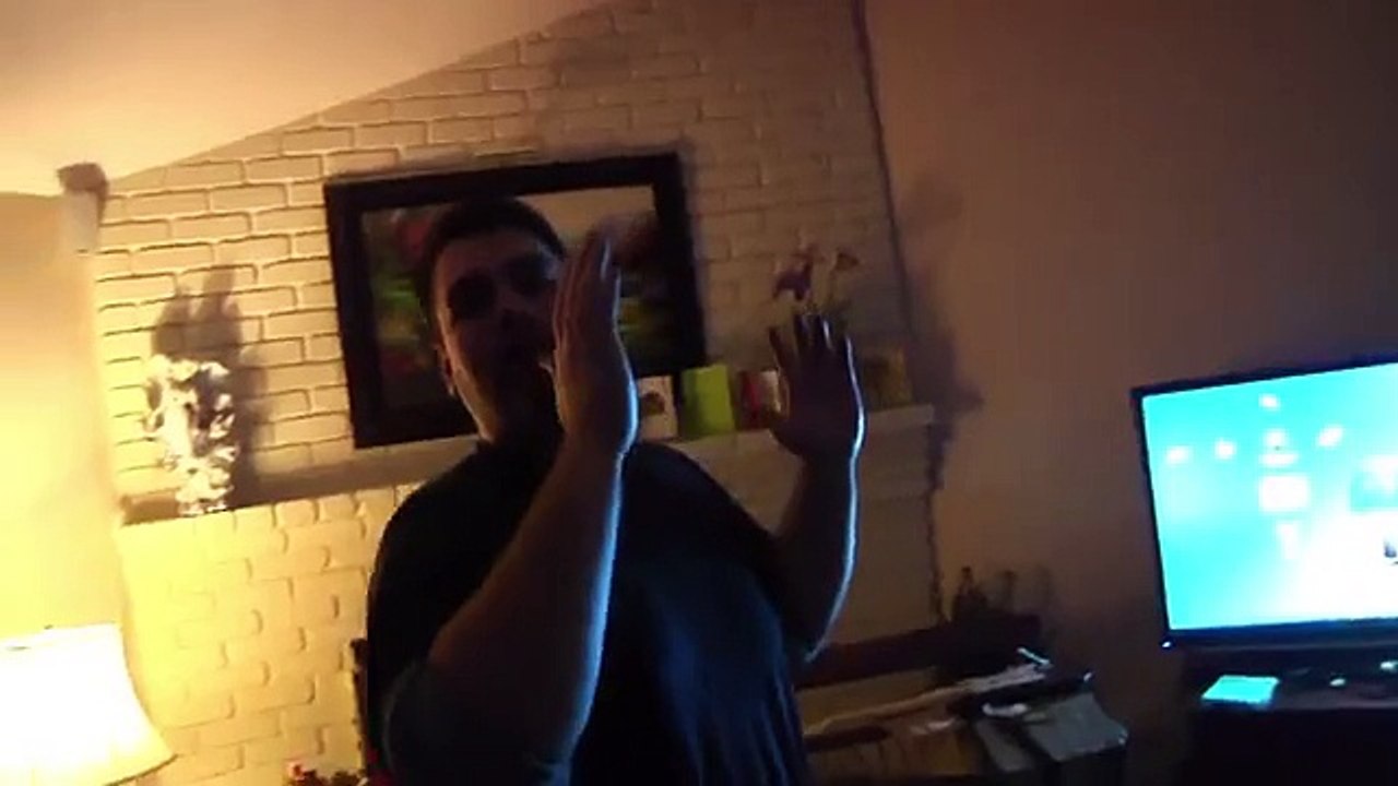Moron sticks hand in ceiling fan