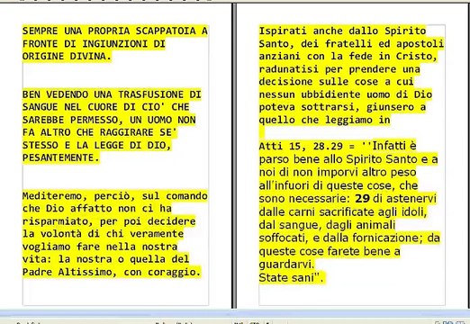 TESTIMONI DI GEOVA - Le trasfusioni sangue sono nutrimento di sangue, un peccato . Atti-15, 28.29 Watch Tower