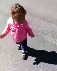 Little girl frighten with their own Shadow