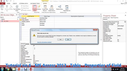 Tutorial no.6 - MS Access 2013 - Table - Properties of Field