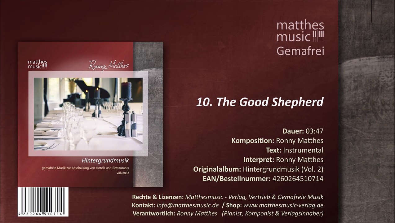 The good shepherd - gemafreie filmmusik (10/12) - cd: hintergrundmusik zur beschallung von restaurants (vol. 2)