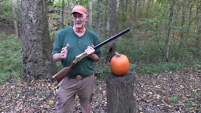 Man carves Halloween Pumpkin with a Winchester Rifle