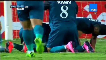 محمود قاعود لاعب إنبي يحرز هدف التعادل في مرمى حرس الحدود