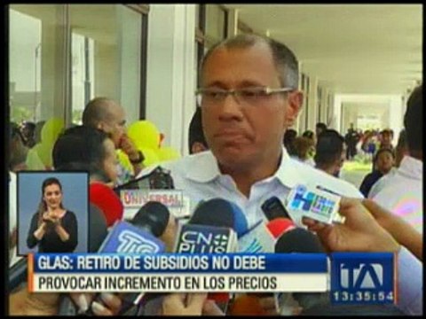 Jorge Glas: Retiro de subsidios no debe provocar incremento en los precios