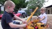 Toy Truck Videos for Children Toy Bruder Backhoe Excavator, Crane Truck and Tractor Traile