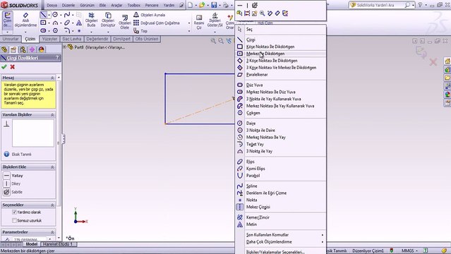 solidworks video türkçe dikdörtgen çizimi