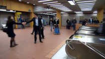 Canadian Prime Minister Justin Trudeau greets people at Montreal subway the morning after election.