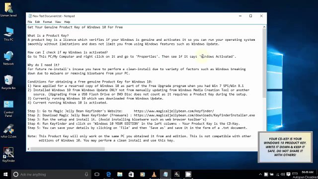 How To Get Free Windows 10 Product Key For Activation After Free Upgrade HD