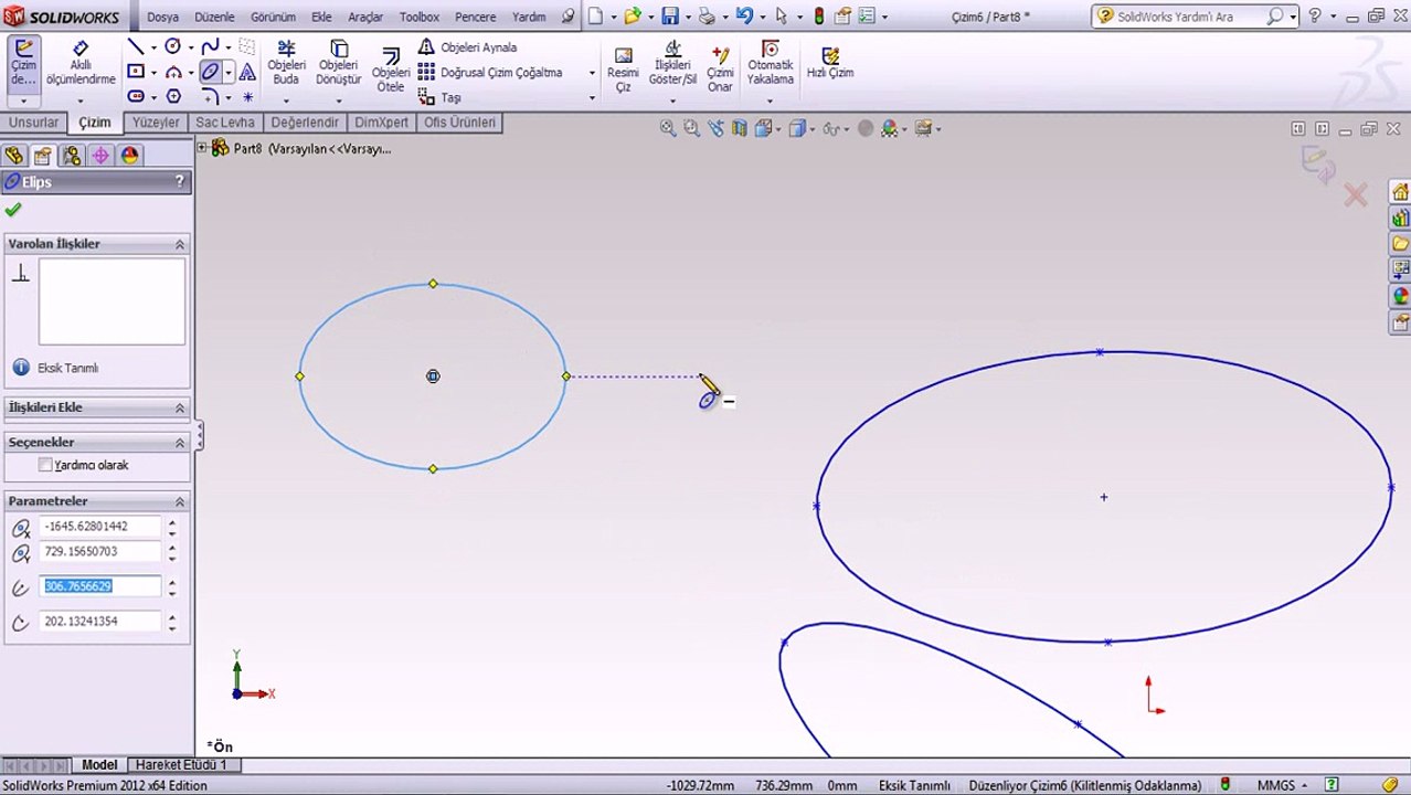 solidworks tutorial türkçe elips çizimi