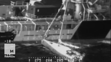 Man heroically jumps with cat onto ship to escape tipping sailboat