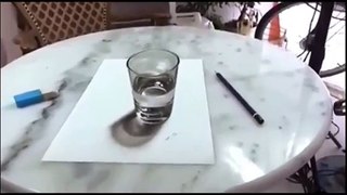 3D realistic glass of water drawing