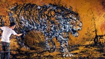 hua tunans chaotic yet controlled painted tiger blends textures  techniques
