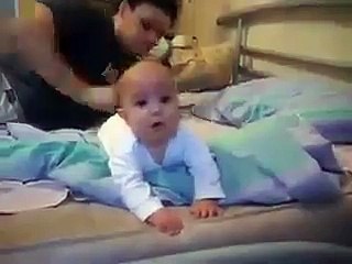 funny dad and baby playing _entertaining video clip