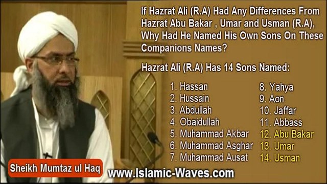 Why Hazrat Ali (R.A) Named His Sons Abu Bakar Umar and Usman by Sheikh Mumtaz ul Haq